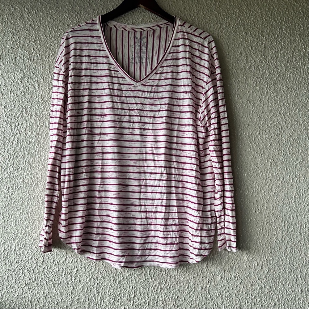 Faded Glory v neck pink purple stripes with white shirt XL